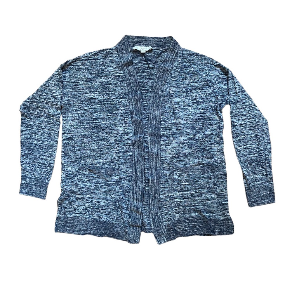 Loft blue heathered cardigan sweater, M